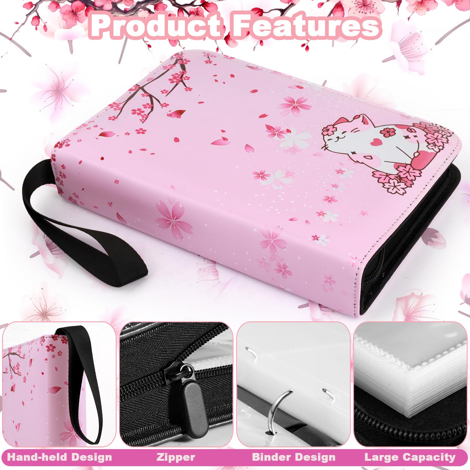 Card Binder, 4 Pocket Card Binder for 400 Cards with 50 Removable Sleeves, Trading Game Card Holder Collection - Image 3
