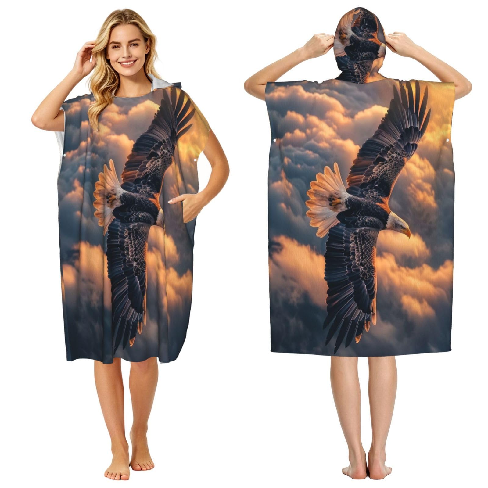DTHKJNLSF Soaring Eagle Adult Hooded Beach Poncho Towel