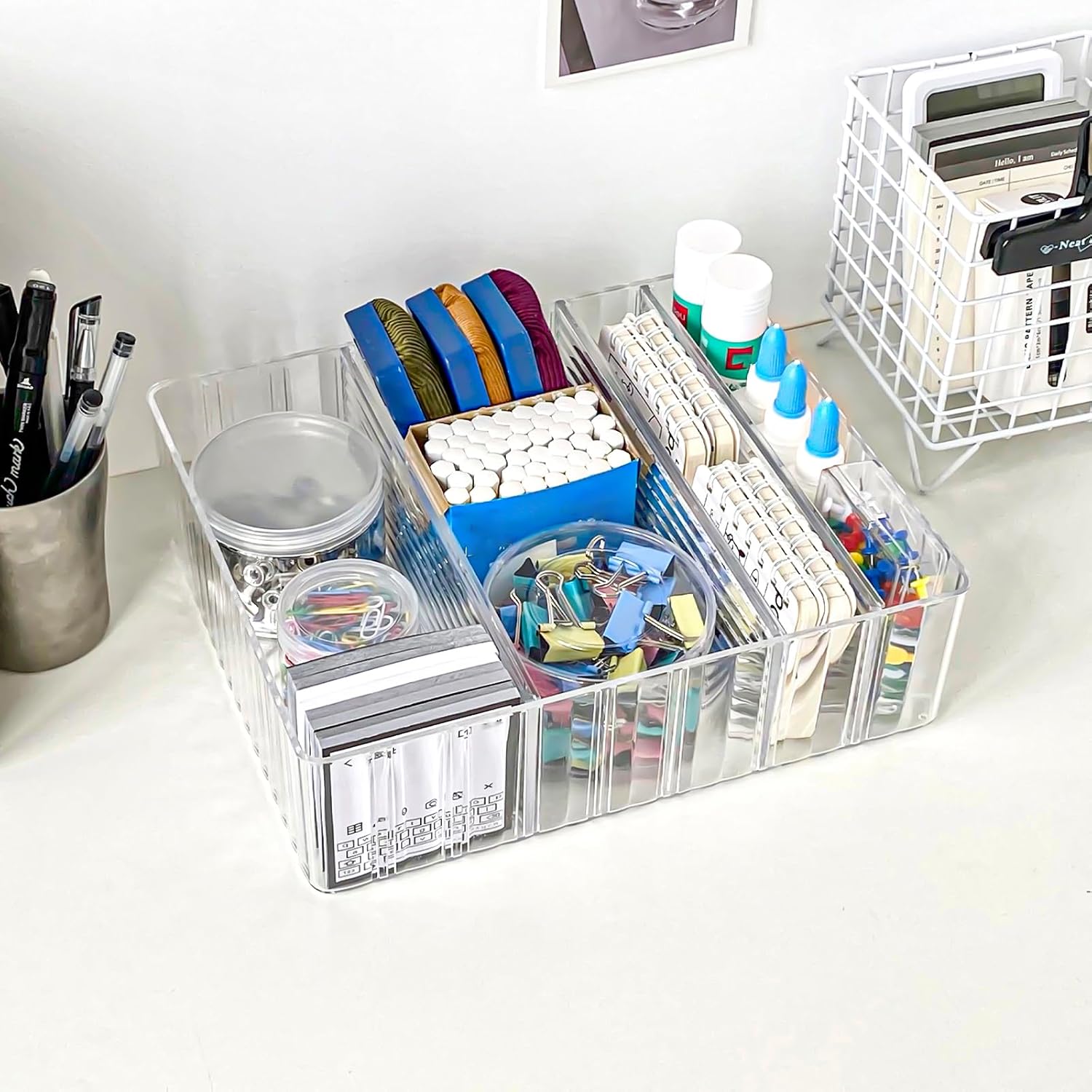 Yesesion Clear Cord Storage Box with Wire Ties, Plastic Cable Organizer for Drawer, Large Desk Accessories Case Container for Phone Charger, Battery, Art Crafts, Home Office Supplies, 2 Pack Extra Large-2 Pack image 9 of 9 B0F4898MK2