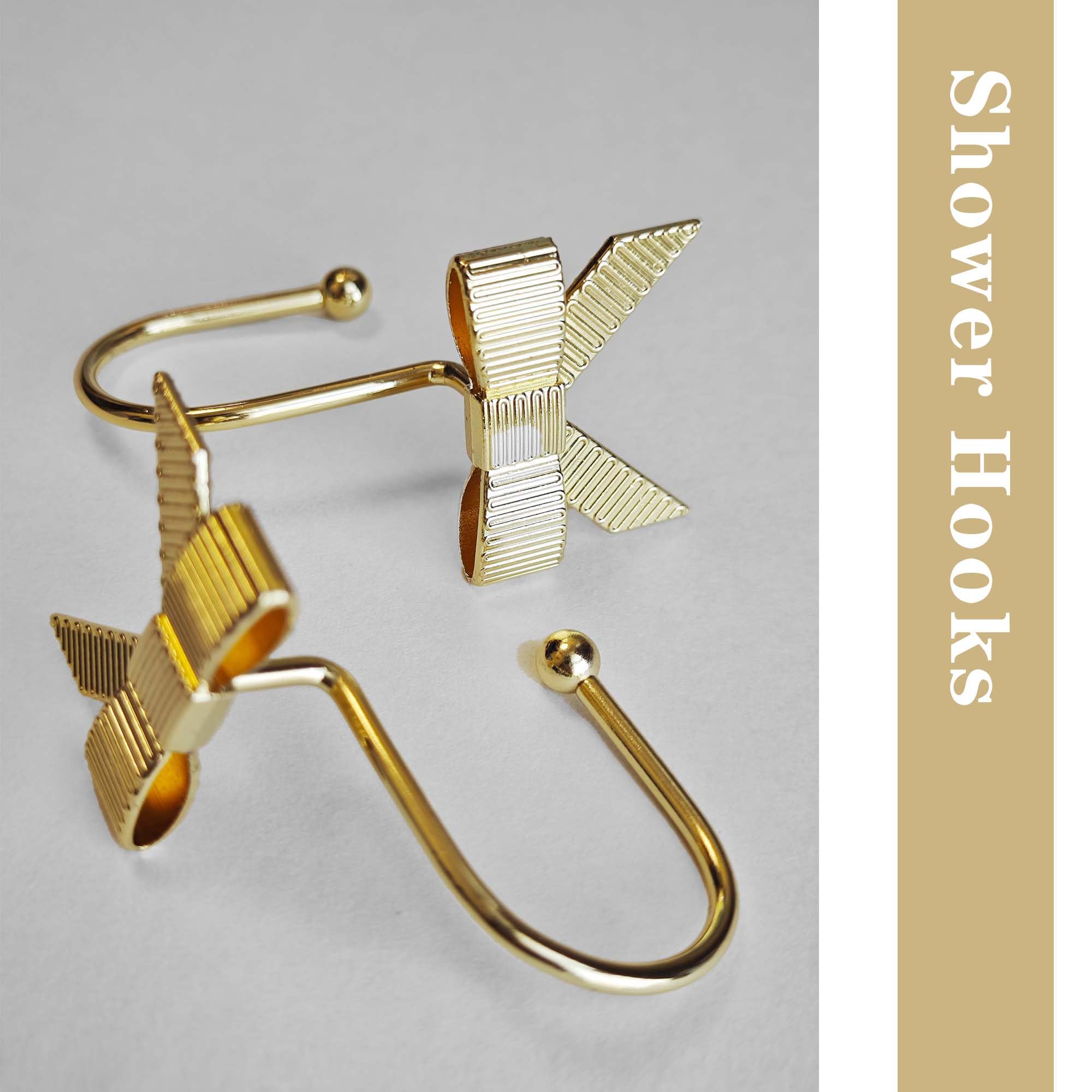 Gold Bow Shower Hooks - Rustproof Bathroom Decor -3 Gold Bow Shower Hooks - Rustproof Bathroom Decor -3