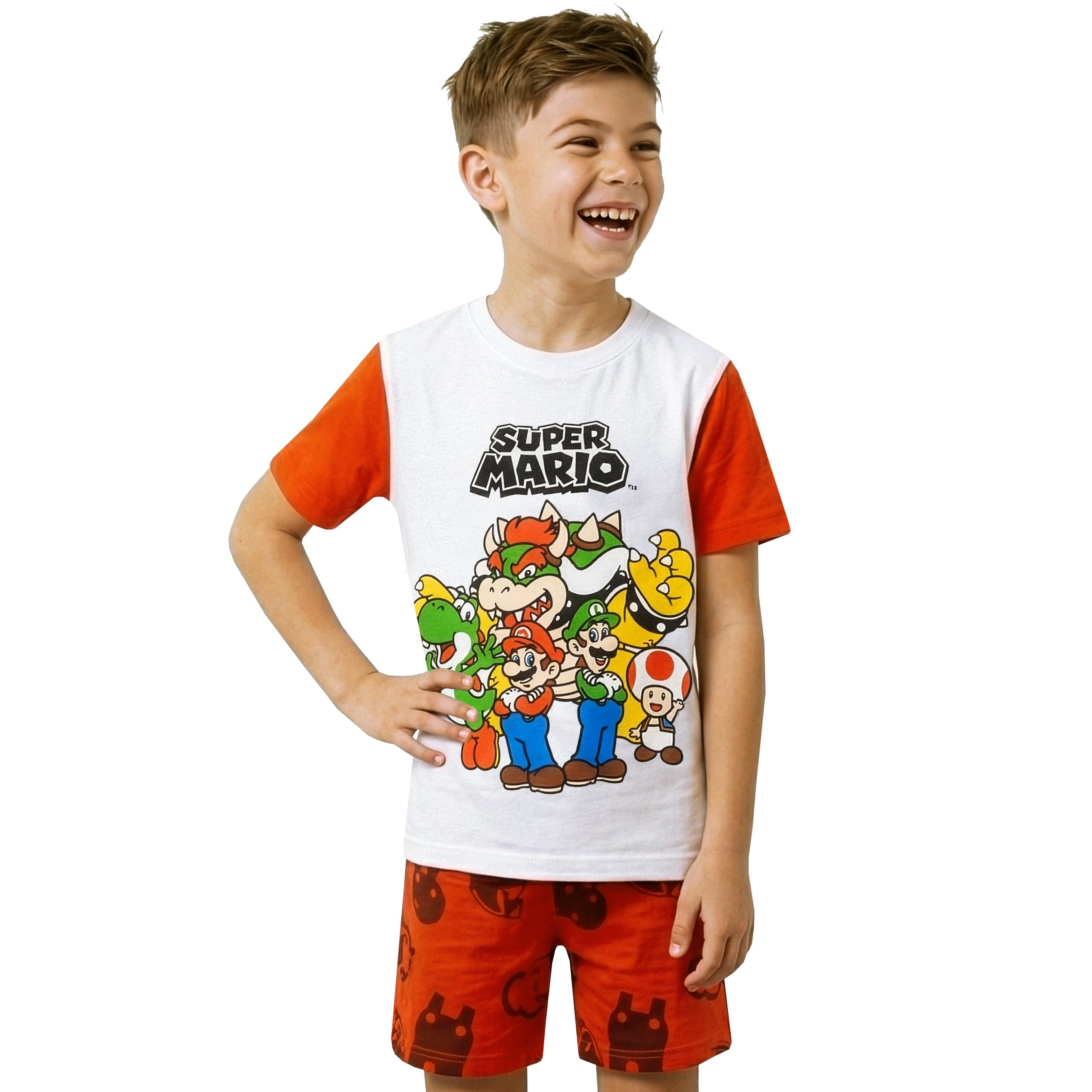 Pijama Niño Super Mario Bros Conjunto Verano Manga Corta con Pantalón Corto