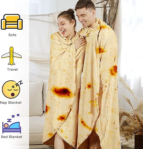 Miniatura 5 de Admitrack - Cobija ligera de tortilla, manta redonda de burrito, cobija redonda graciosa y realista de comida, manta novedosa de burrito para