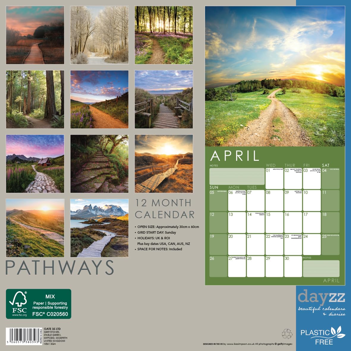 2026 Pathways 12" x 12" Square Hanging Wall Calendar with Stunning Nature and Travel Scenery - No Plastic, Environmentally Friendly. Daily, Weekly, Monthly 12 Month Planner - Image 3