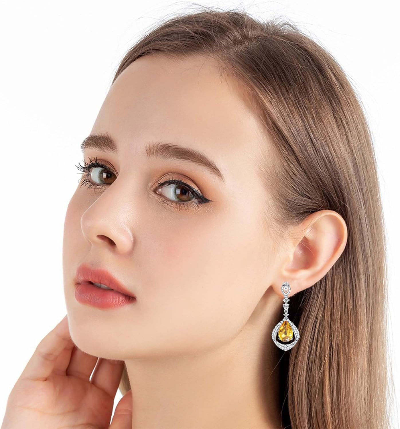 EVEVIC Trendy Austrian Crystal Teardrop Halo Hollow Drop Earrings for Women 14K Gold Plated Dangle Earring Hypoallergenic Jewelry Gift - Image 7