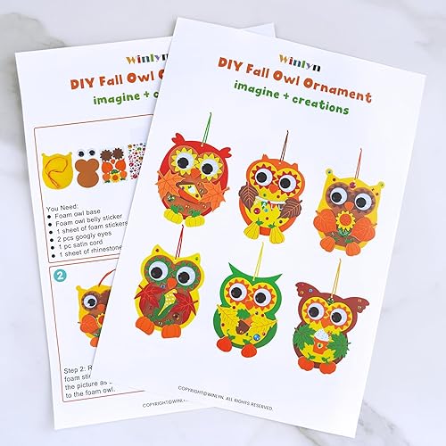 Miniatura 3 de Winlyn 24 juegos de manualidades de otoño, manualidades de otoño, adornos de búho de otoño, decoración de hojas de arce, calcomanías de espuma de