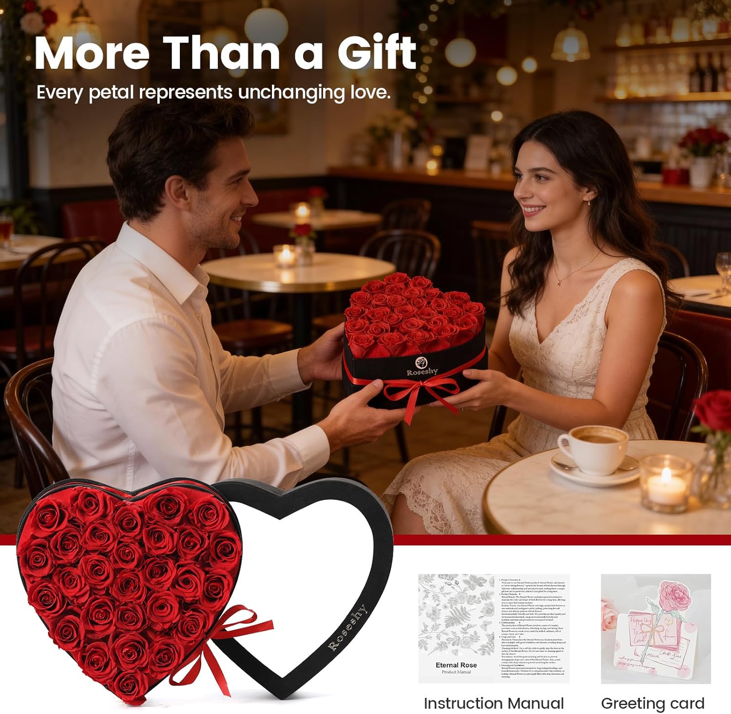 Valentines Day Flowers Roses Gifts for Her,28pcs Red Forever Preserved Roses in Heart Shape Gift Box,Valentines Day Delivery Prime Gifts-Roses Gifts for Women,Mom.