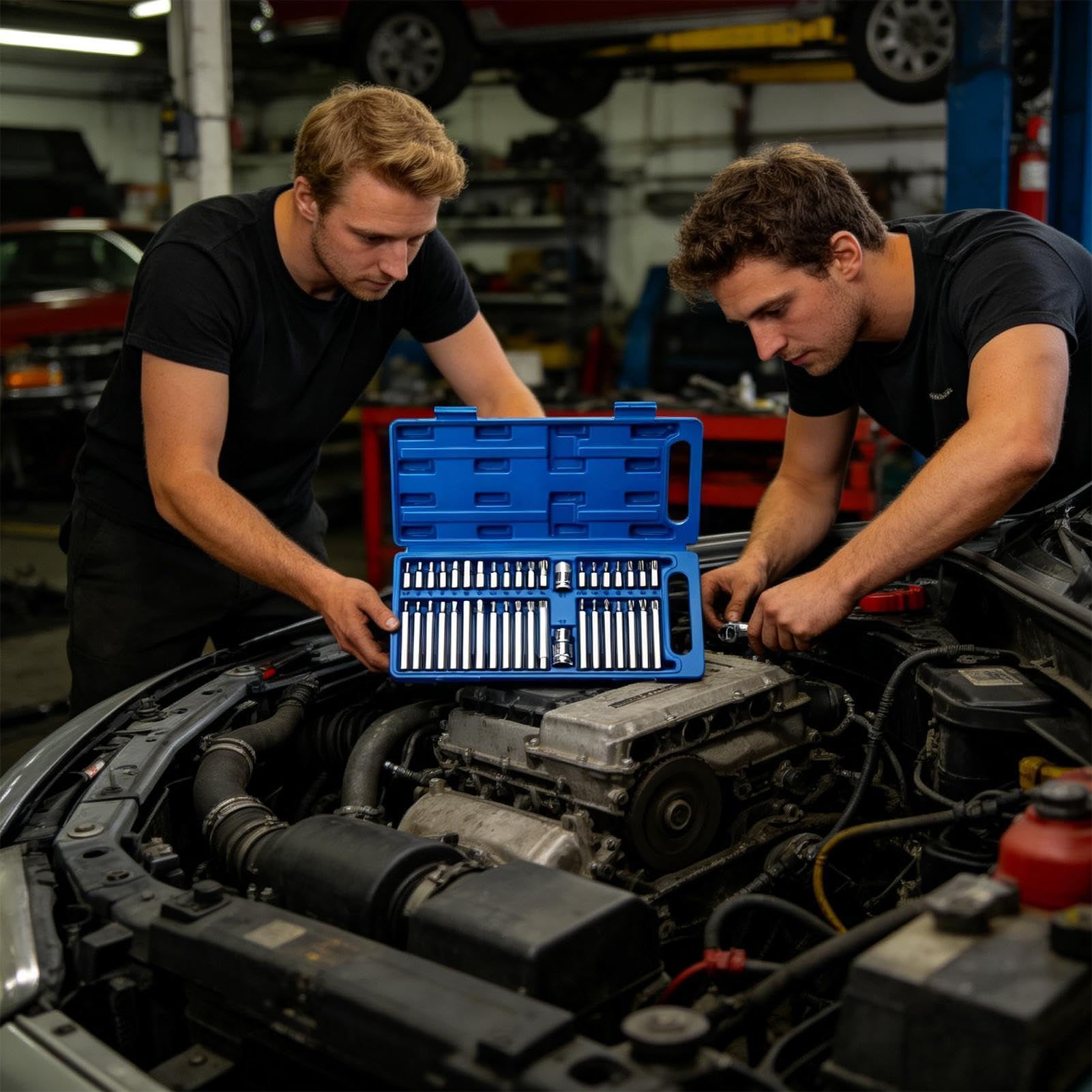 Zestaw Nasad Grzechotkowych Narzędzia Naprawcze Spline i Hex | 40-częściowy komplet nasad bitowych z napędem 3/8 Do Motoryzacji, Samochodów, Ciężarówek, Motocykli, Silników,
