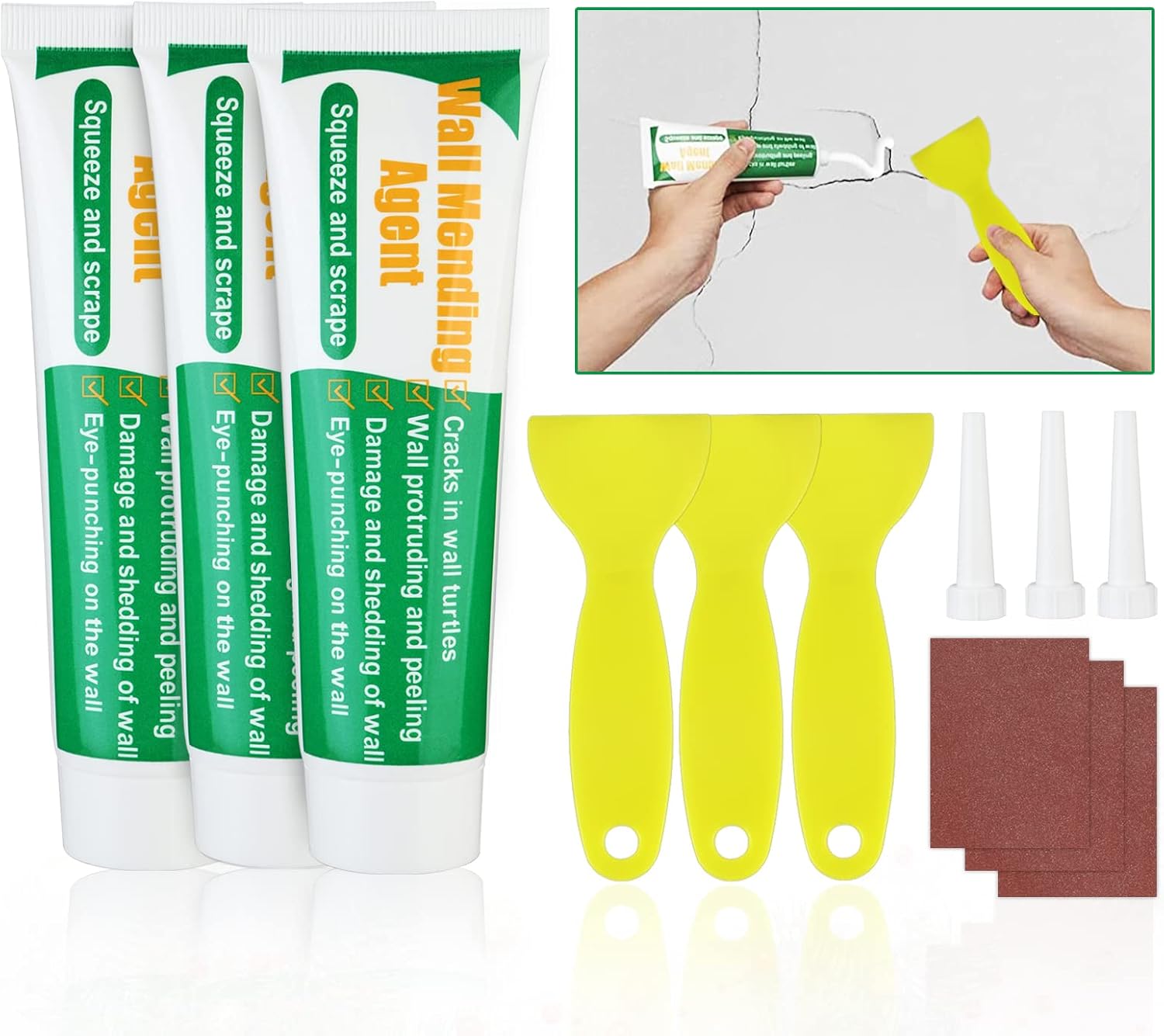 Wall Mending Agent, SKRMISDA Wall Repair Safe Wall Mending Spackle Kit with Free Scrapper Quick and Easy Fix Crack Wall, Spackle Wall Hole Filler & Plaster Self-Adhesive Repair Putty - - 