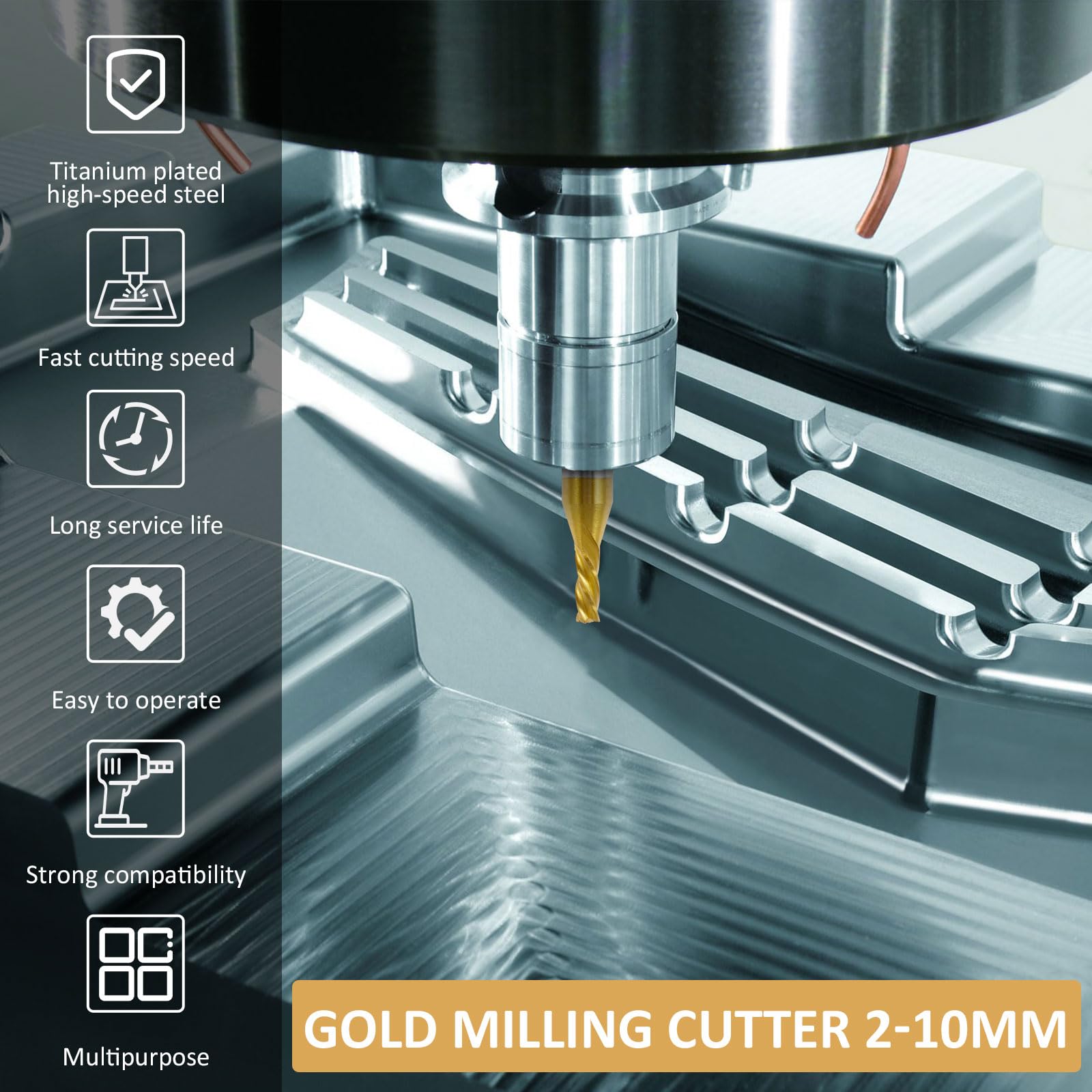 Zestaw 10 frezów HSS, 4 tytanowe flety VHM, 2-10 mm, frez CNC do tworzyw sztucznych, metalu, stali nierdzewnej, stali węglowej, aluminium, drewna, akrylu