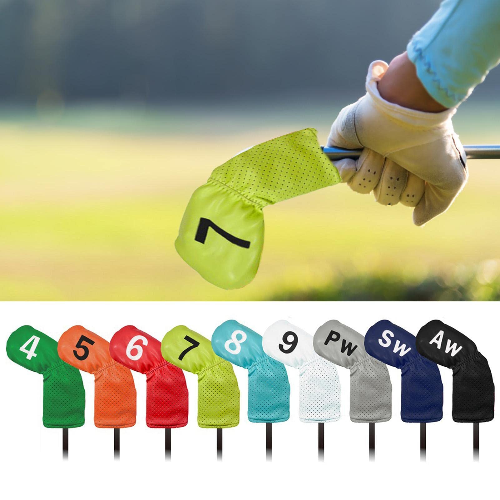 Iron Head Covers 9 housses clubs golf en fer | 9 capots clubs golf imperméables brodés en polyuréthane compatible avec la plupart des marques