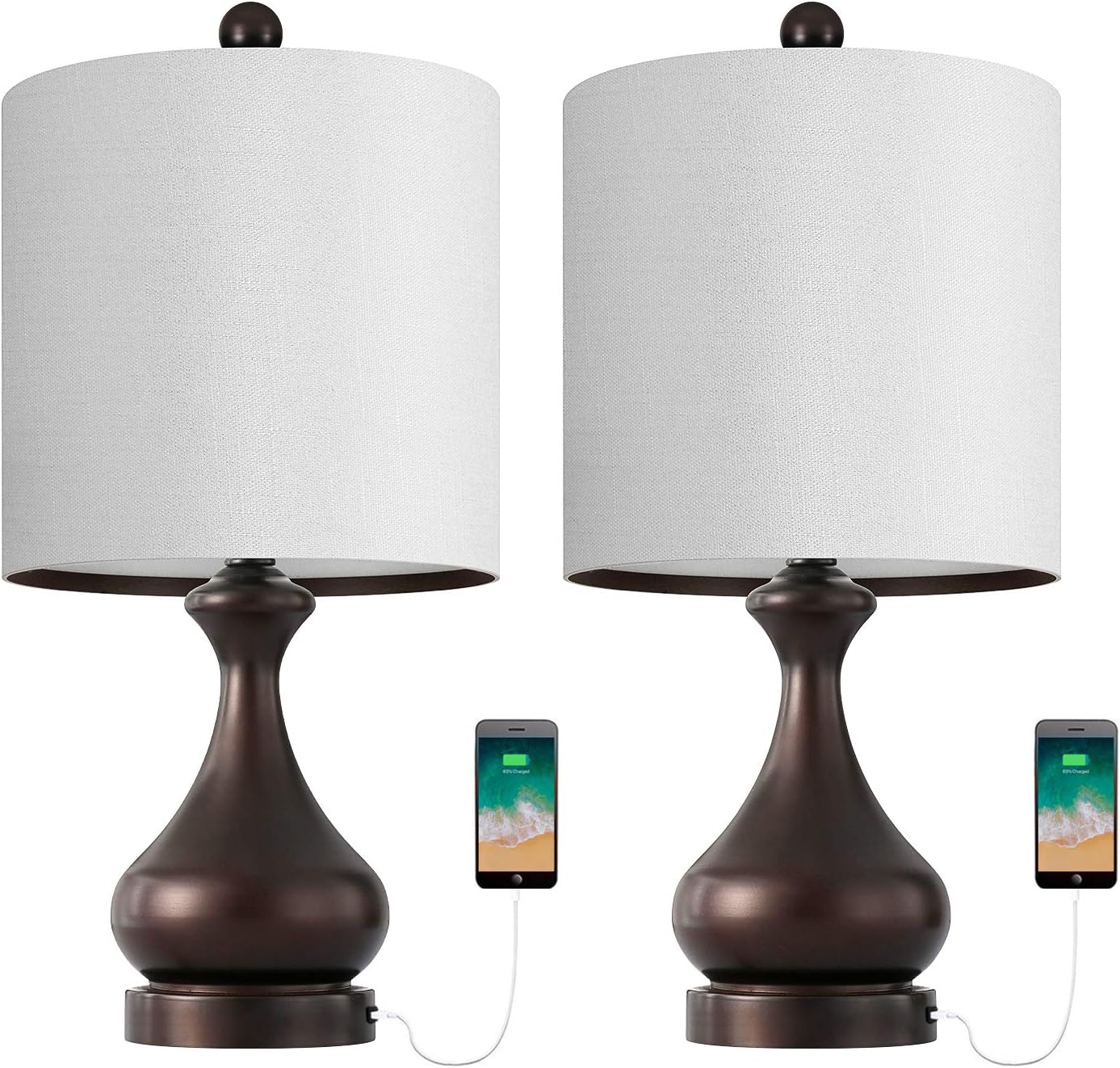 Hot Deals BOBOMOMO USB Metal 21'' Table Lamp Set of 2 with Charging Port Eye Caring Nightstand Lamps Dressed in Brushed Brown Finish and White Lamp Shades for Bedroom, Living Room Exclusive Discount 70% Price BOBOMOMO USB Metal 21'' Table Lamp Set of 2 with Charging Port Eye Caring Nightstand Lamps Dressed in Brushed Brown Finish and White Lamp Shades for Bedroom, Living Room