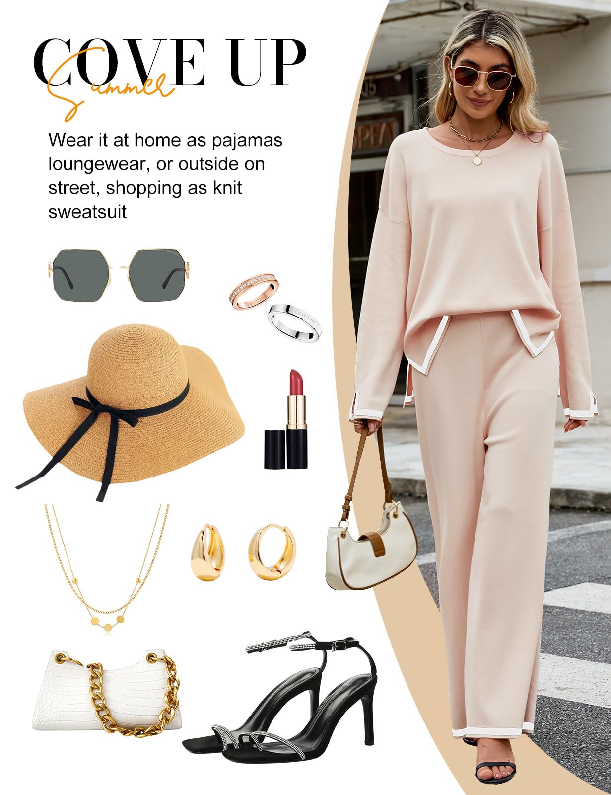 CMTOP Tuta Donna Completo Elegante 2 Pezzi Casual Tute da Ginnastica Tailleur Girocollo Maglia a Maniche Lunghe e Pantaloni a Gamba Larga Autunnale Invernale Completi Per La Casa