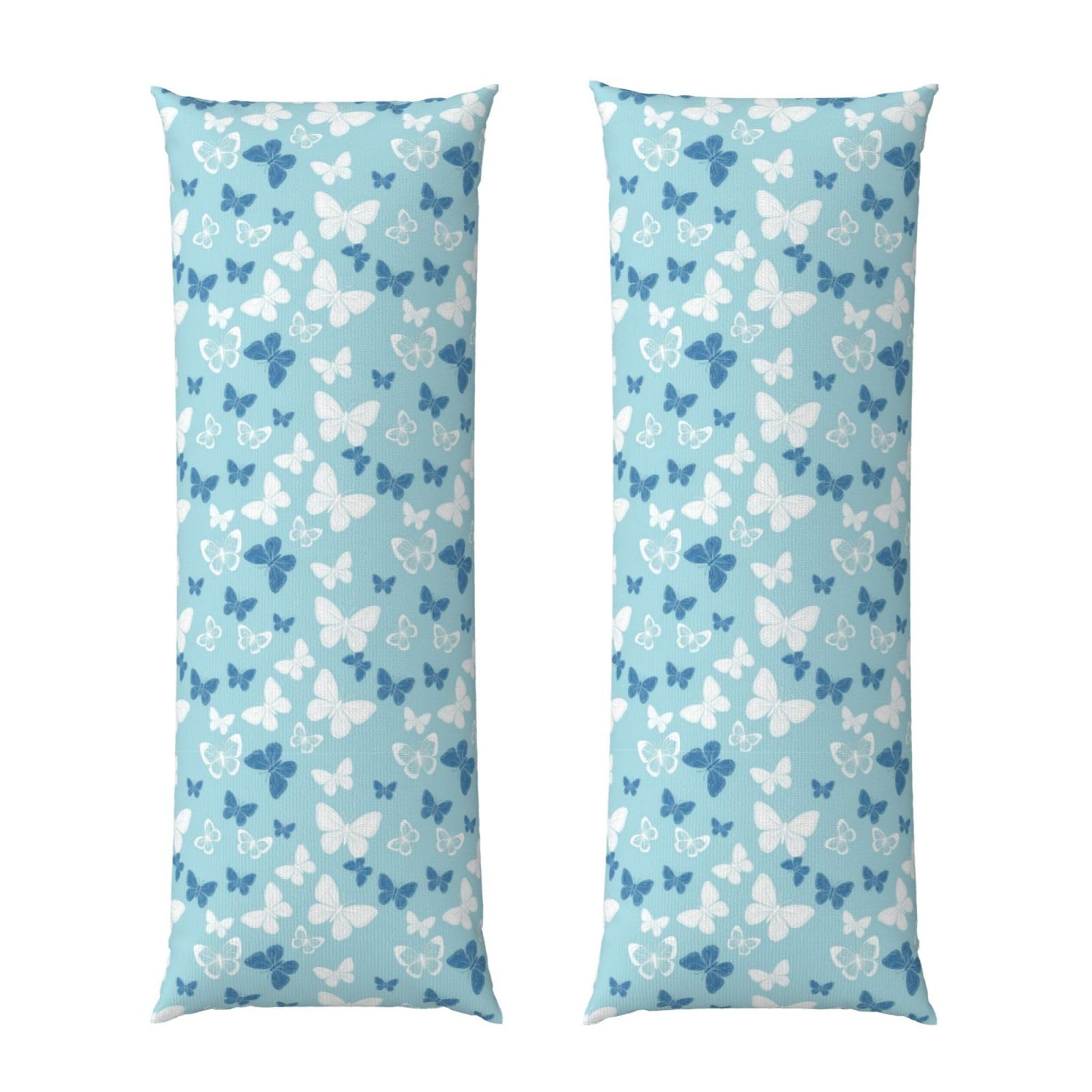 Body Pillow Cover 20x54, Blue Butterfly Pattern Butterflies, Decorative Zippered Pillowcase, Soft Cozy Flannel Fabric, Cushion Case for Couch Sofa Bedroom Home Decor
