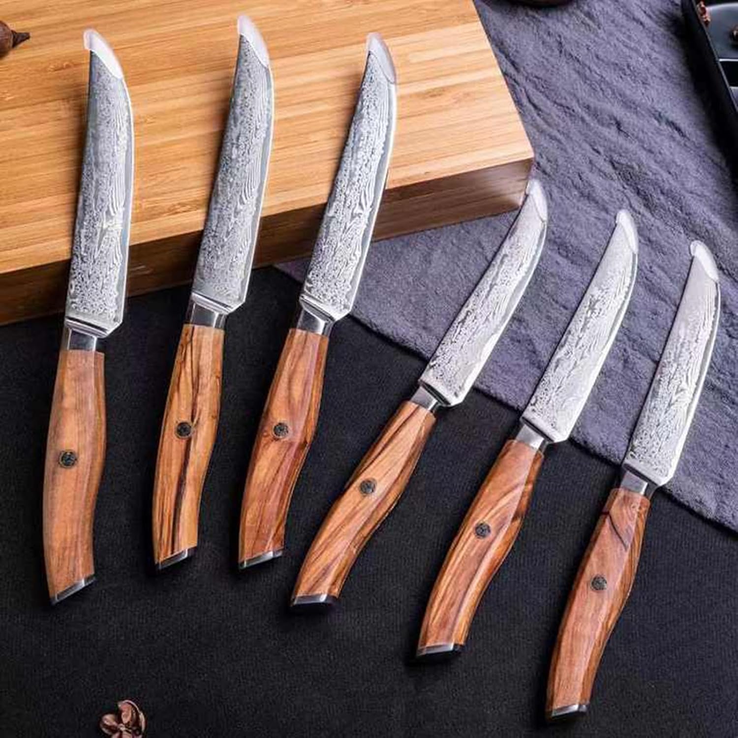 Steak Knives Set of 12 Damascus Steel Steak Knife Set 5 Inch Lightweight and Strong Ergonomic, Wooden Storage Box, Ergonomic Design Luxury Beautiful Handle Dishwasher Safe