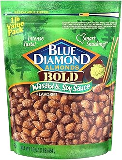 Blue Diamond Almonds Wasabi & Soy Sauce Flavored Snack Nuts, 16 Oz Resealable Bag (Pack of 1)