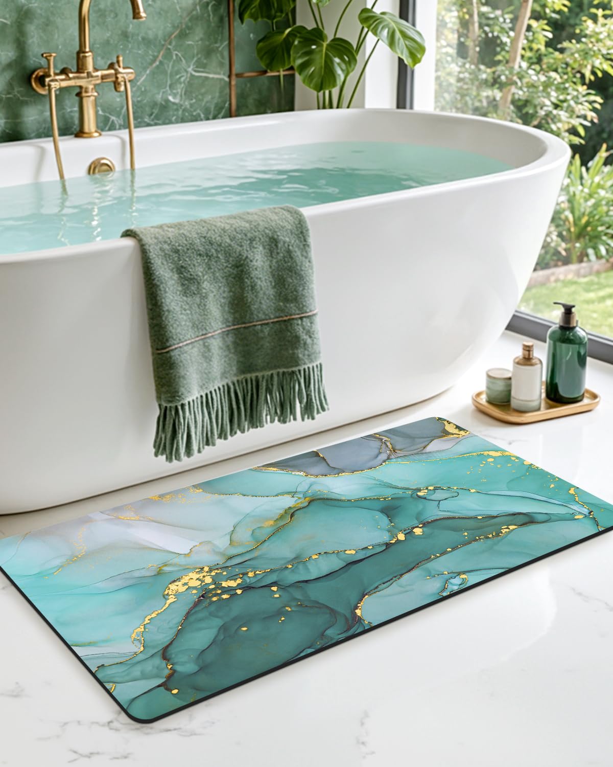 Grand tapis de bain DEXI 43x109 cm turquoise antidérapant en peau nappa