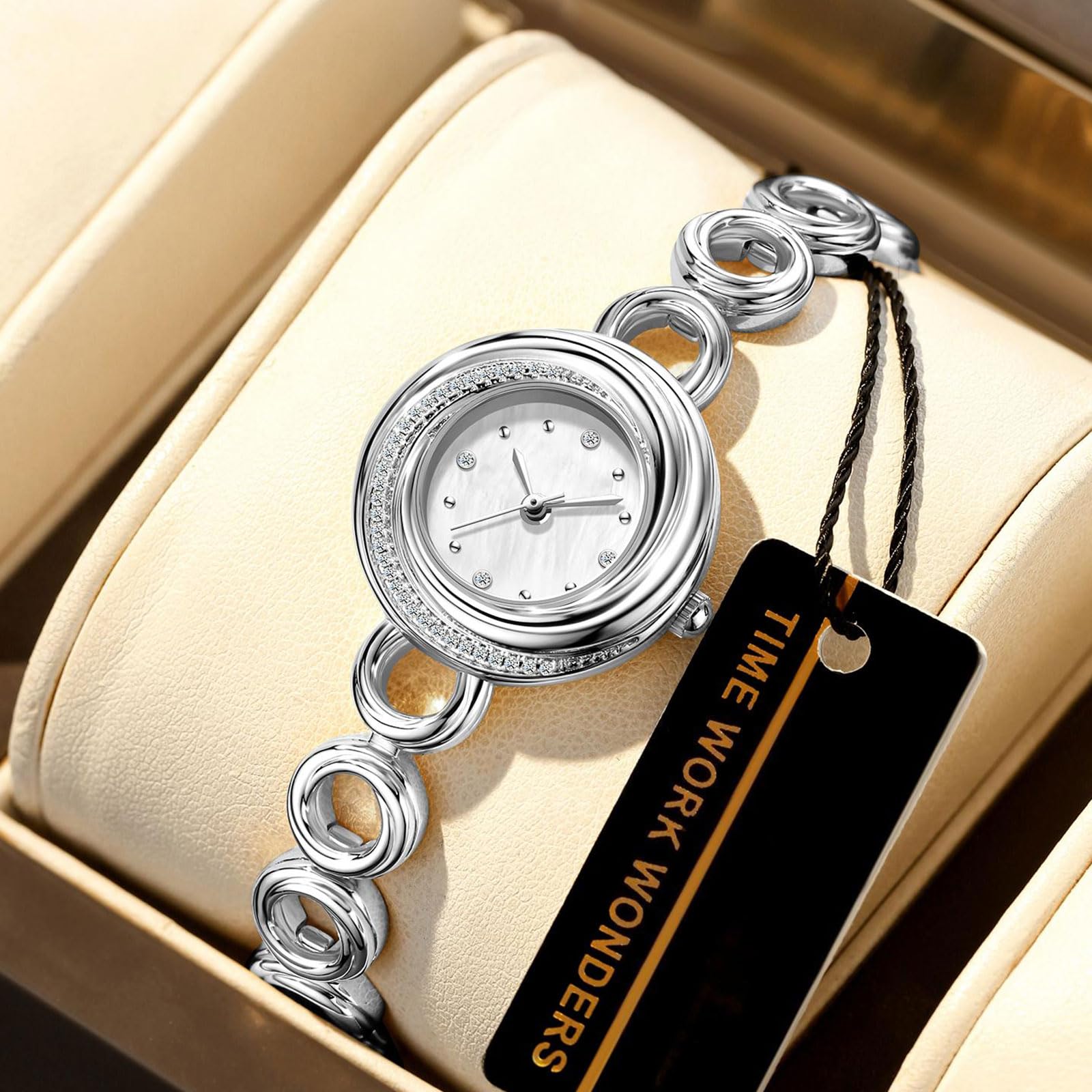 findtime Damen Armbanduhr Damenuhr Minimalistisch Analog Quarz Uhren Rund Schmall Klein Schmuckarmband Armkette Elegant Casual Business Einfach Wasserdicht Uhr mit Metall Armband Gold Weiß
