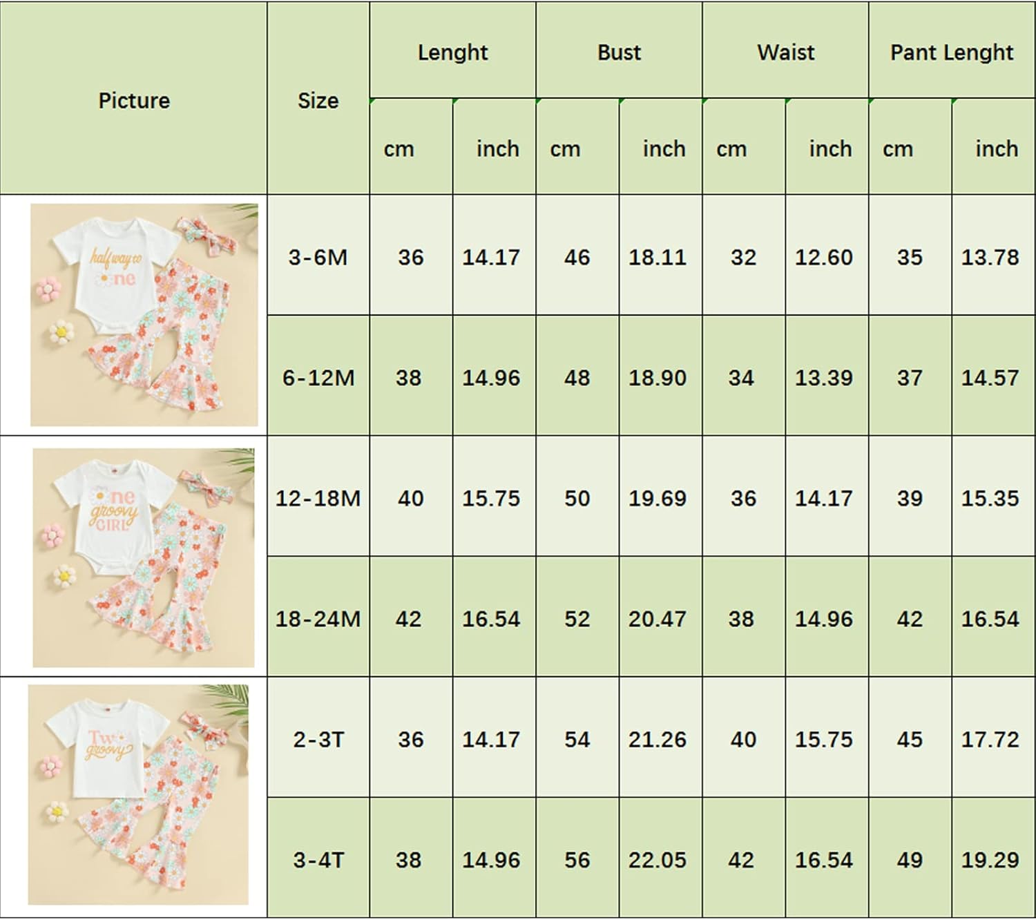 Baby Girl Half 1st 2nd Birthday Outfit Short Sleeve Romper/Shirt Top Floral Bell Bottoms Pants Birthday Girl Outfit - Image 9