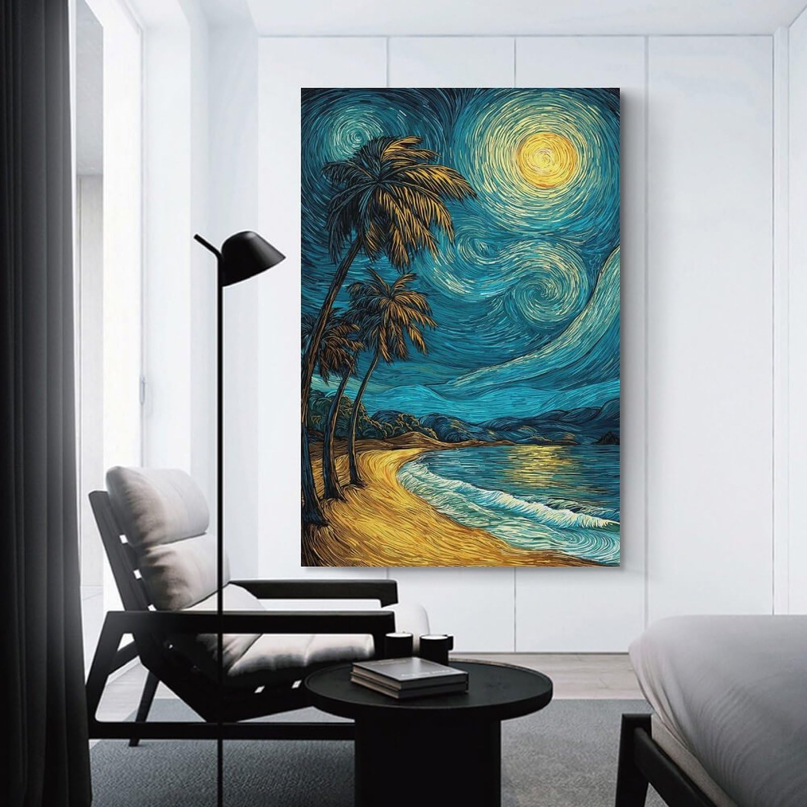 Junmoney Unframe-Style-20 Canvas Art Print Starry Night Beach, 12X18inch(30X45cm), For Contemporary Homes, Apartments Or Offices, Decorative Canvas Decor For Home Updates
