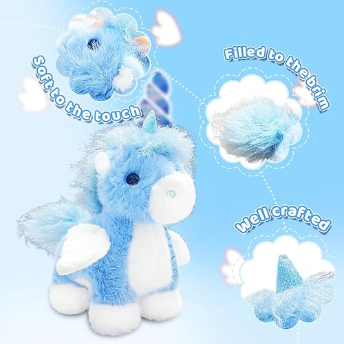 Miniatura 4 de Animal de peluche de unicornio alado de 12 pulgadas, animales de peluche de caballo azul suave, juguetes de peluche para niños y bebés, lindos