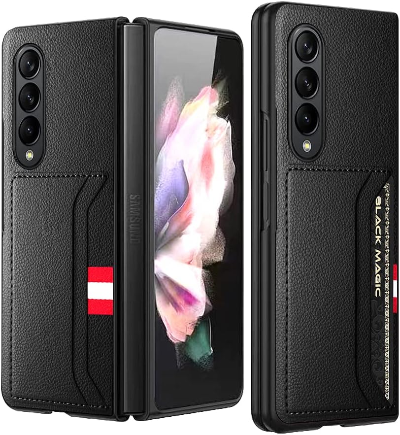 SHIEID Z Fold4 Case Wallet, Galaxy Z Fold4 Case with Leather Wallet Card Holder Lychee Pattern Phone Case Compatible with Galaxy Z Fold4 5G, Black