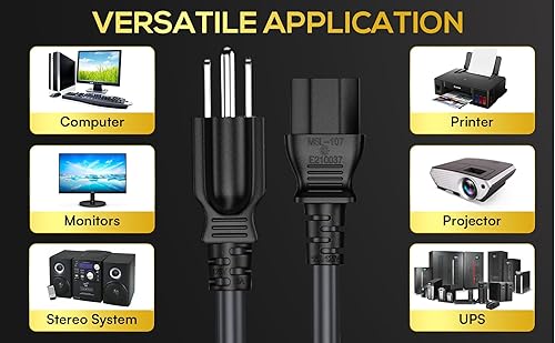 Miniatura 9 de Cable Leader Cable de alimentación universal de 10 pies 14 AWG IEC320 C13 a NEMA 5-15P, cable de alimentación de extensión, compatible con