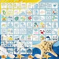 Mocrop 64 Stücke Stencil Schablonen Malen 7.6×7.6cm Sommerstrand Malschablonen Wiederverwendbar Scrapbook Schablonen Geeignet Für Bullet Journal,Wandgestaltung Schablone