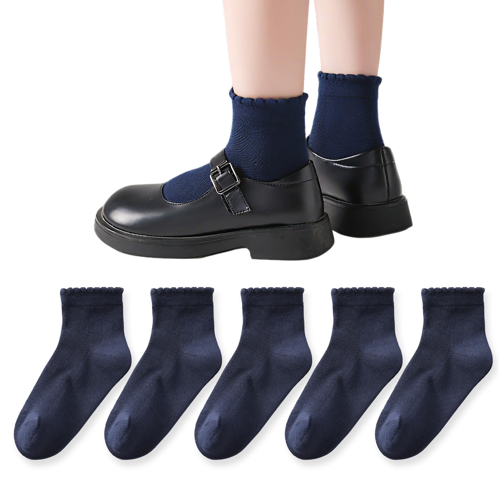 EPEIUSGirls Ankle Socks,Seamless Soft Cotton Ruffle Socks,Cute White for School Uniform 4-6/6-8/9-12/12-15 Years Old
