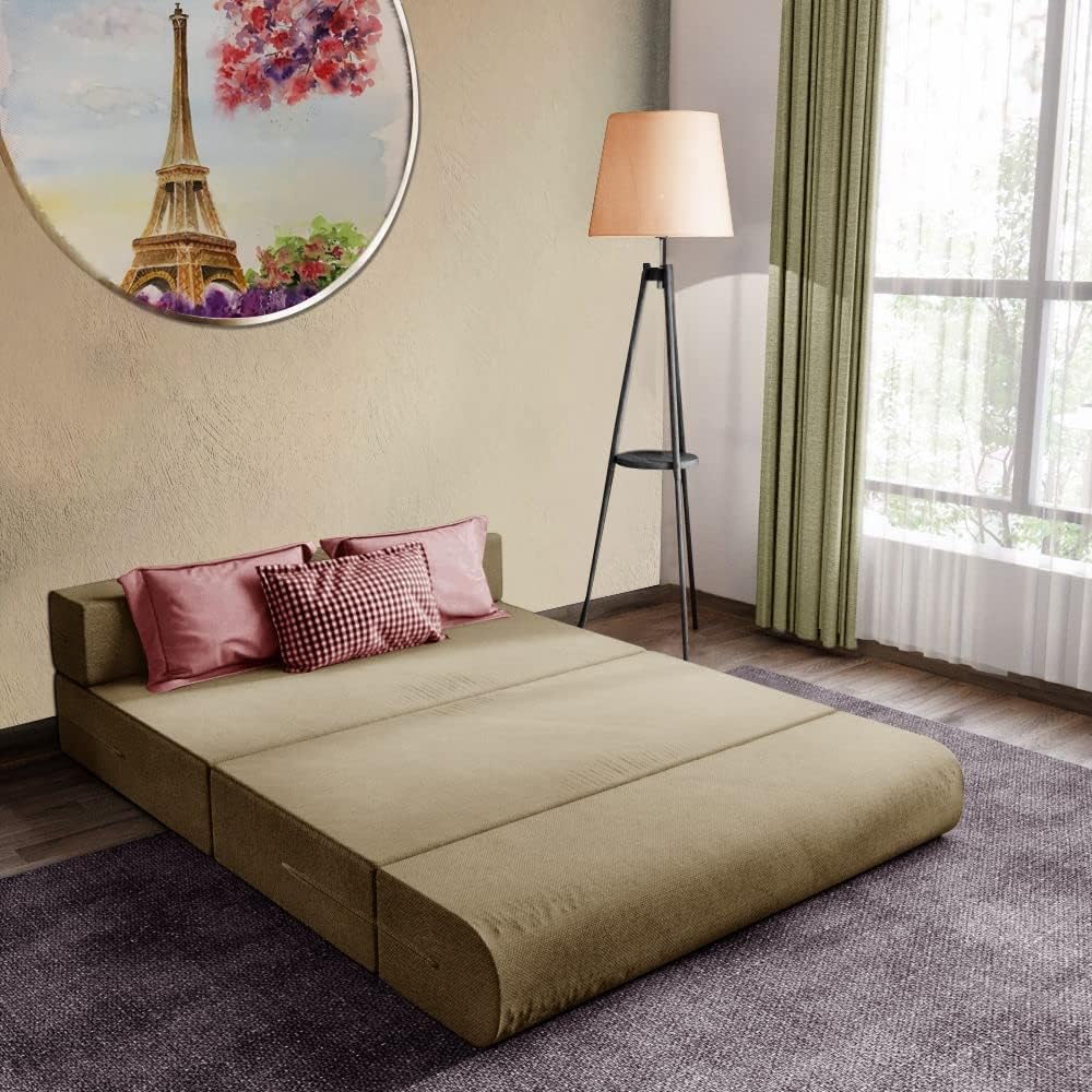 DECOR VILLAGE | Single Seater, 3x6 Ft | Sofa Cum Bed for Home - Jute Fabric Washable Cover with Cushion - Golden (B0D5LYM6XC) Amazon Price History, Amazon Price Tracker