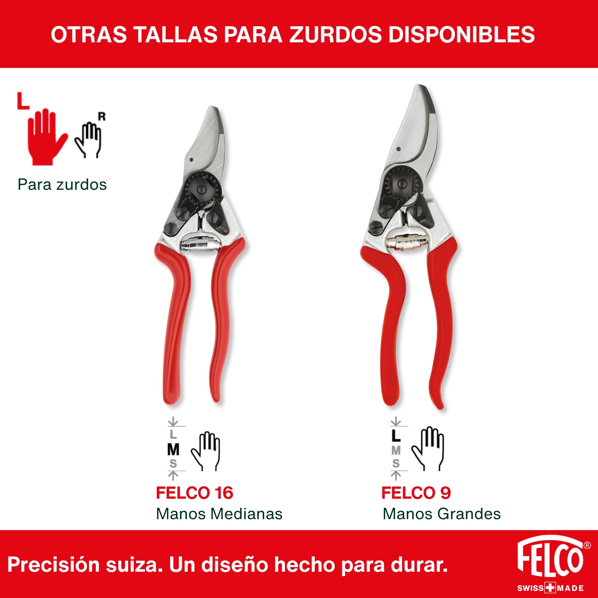 FELCO 2 tijera bypass profesional para diestros, hoja de acero templado 41 mm, mangos de aluminio forjado, corte limpio hasta 25 mm, herramienta suiza robusta