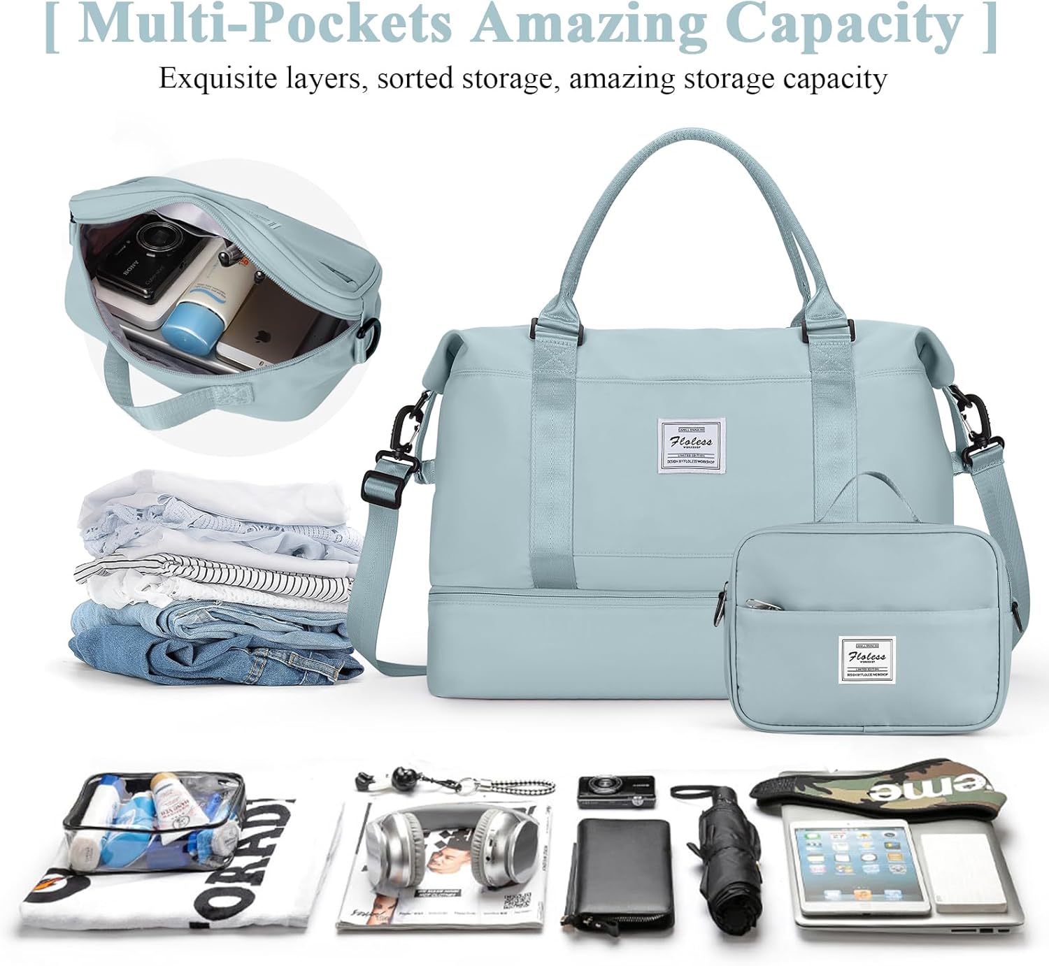 Travel Duffel Bag with Shoes Compartment, Carry on Overnight Weekender Bags for Women, For Spirit Airlines 18x14x8 Personal Item Bag