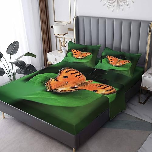 Sábanas de mariposa tamaño Queen, sábanas de hojas verdes de mariposas, sábanas y fundas de almohada de 4 piezas, sábana bajera ajustable de disponible en Yaxa Peru