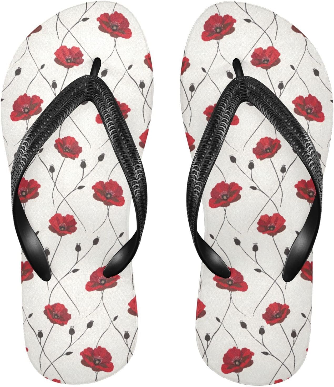 MNSRUU Flip Flops for Women Men Watercolor Flowers Poppy Flip Flops Womens Slides Men Sandals Shower Slippers Summer Non-Slip Flipflops for Swim Beach Bathroom, XS