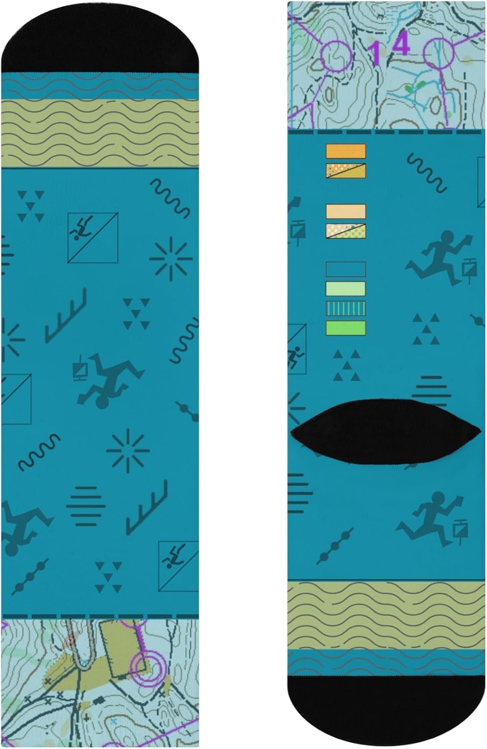 Orienteering Socks | Unisex, One Size, Mid-Calf, Crew | Stretchy, Comfortable | Topo Map Symbols Cunning Running