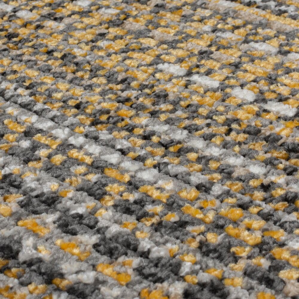 Kurzflor Teppich PERRAN 80x140 cm Senfgelb Wohnzimmer 8 mm maschinengewebt