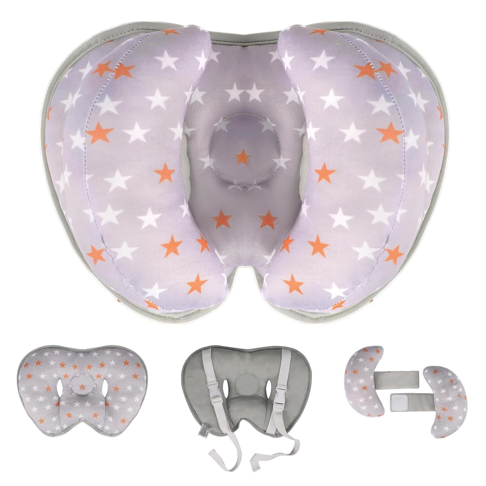 KAKIBLIN Baby Head Neck Support Pillow, 2 in 1 Banana Neck Support Pillow for Baby, Stroller Baby Travel Pillow for Newborn, Boy Girl, Adjustable Head Pillow for Kids Infants,Orange Pentagram