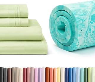 CGK Unlimited Queen Size 4 Piece Light Sage Green Sheet Set + Queen Size 2 inch Memory Foam Mattress Topper