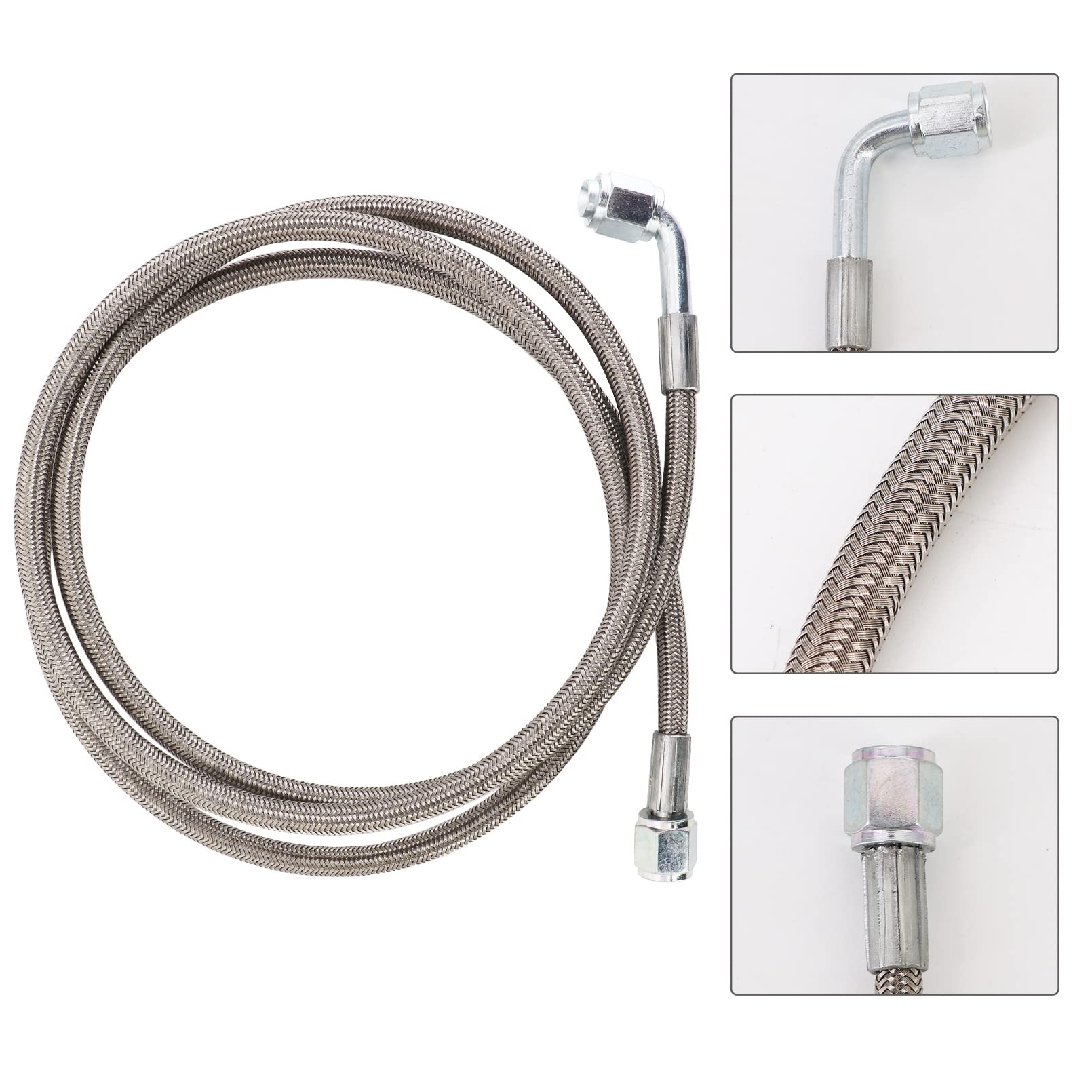 Tektall 4AN Turbo Oil Feed Line Kit - 60" Stainless Steel Braided Hose With 90° & Straight Ends