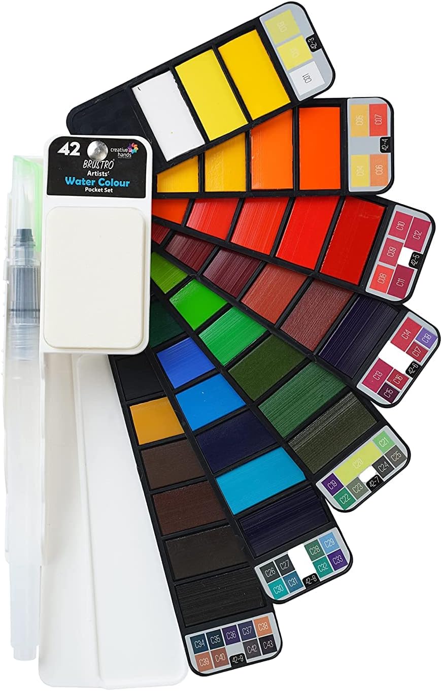 Brustro Artists’ Watercolour Pan (Set of 42) With its Paper, 14 X 21 cm