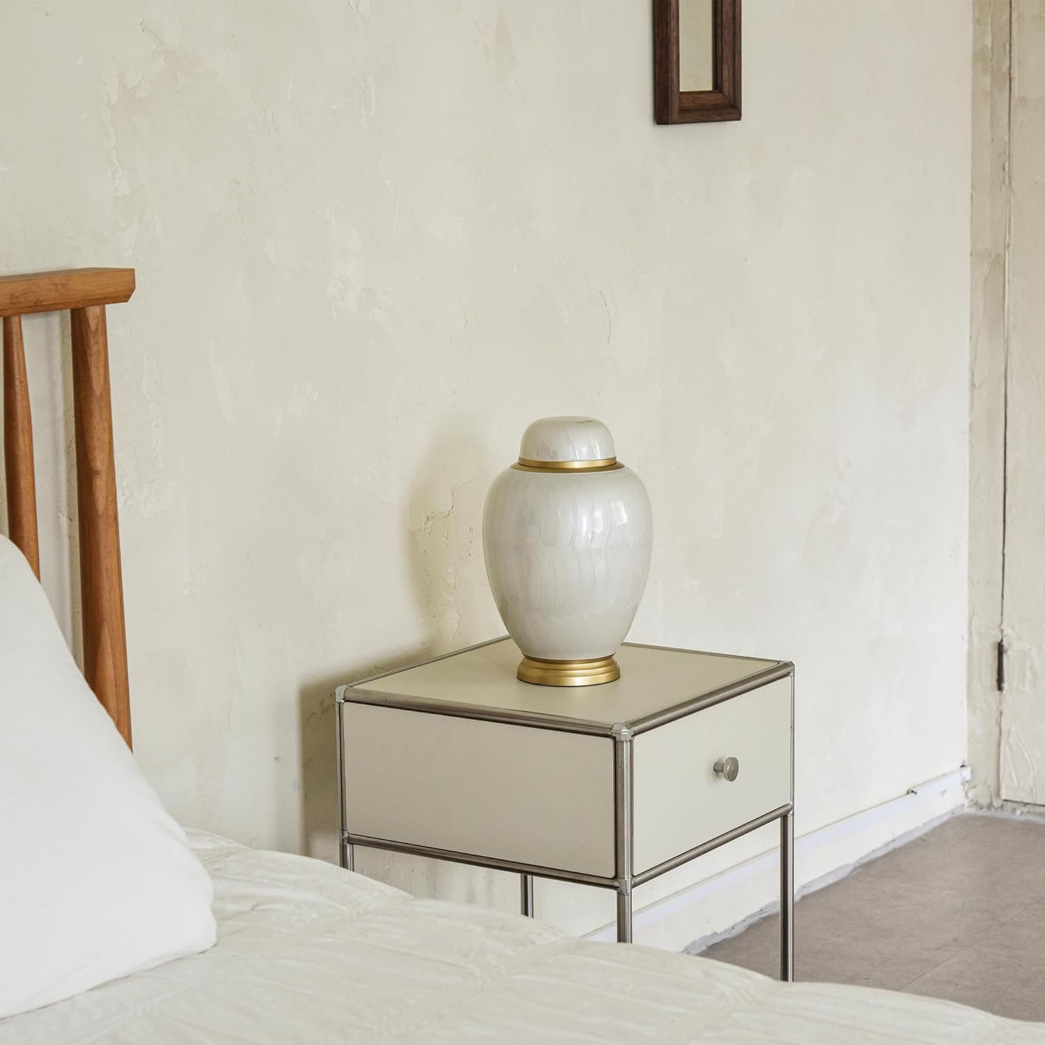 AspenStudio White Pearl Cremation Urn in Oval Shape for Human Cremation Ashes Handcrafted Funeral Memorial Urn - Image 6