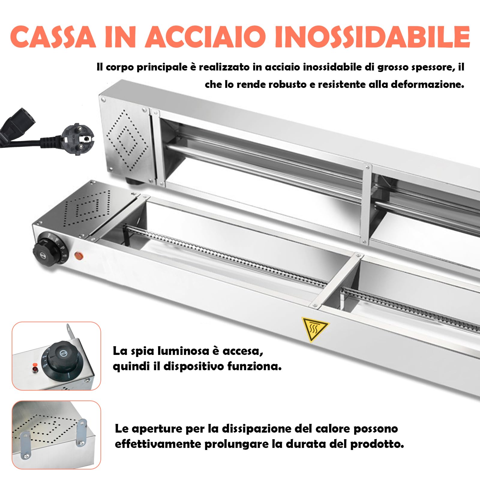 Lampada Scaldavivande da Cucina | Lampada Riscaldante a Infrarossi a Sospensione, Temperatura Regolabile (30–80 °C) | Lampada Scaldavivande a Sospensione adatta a Buffet, Mense e Hotel (1, 90cm)