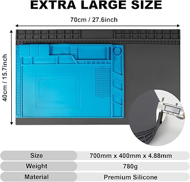 Extra Large Soldering Mat, 27.6''x15.7'' Oversize 932°F Heat Resistant Silicone Workbench Mat, Large Repair Mat for Electronics Phone Laptop Repair, BGA Soldering Gun Iron (Grey)