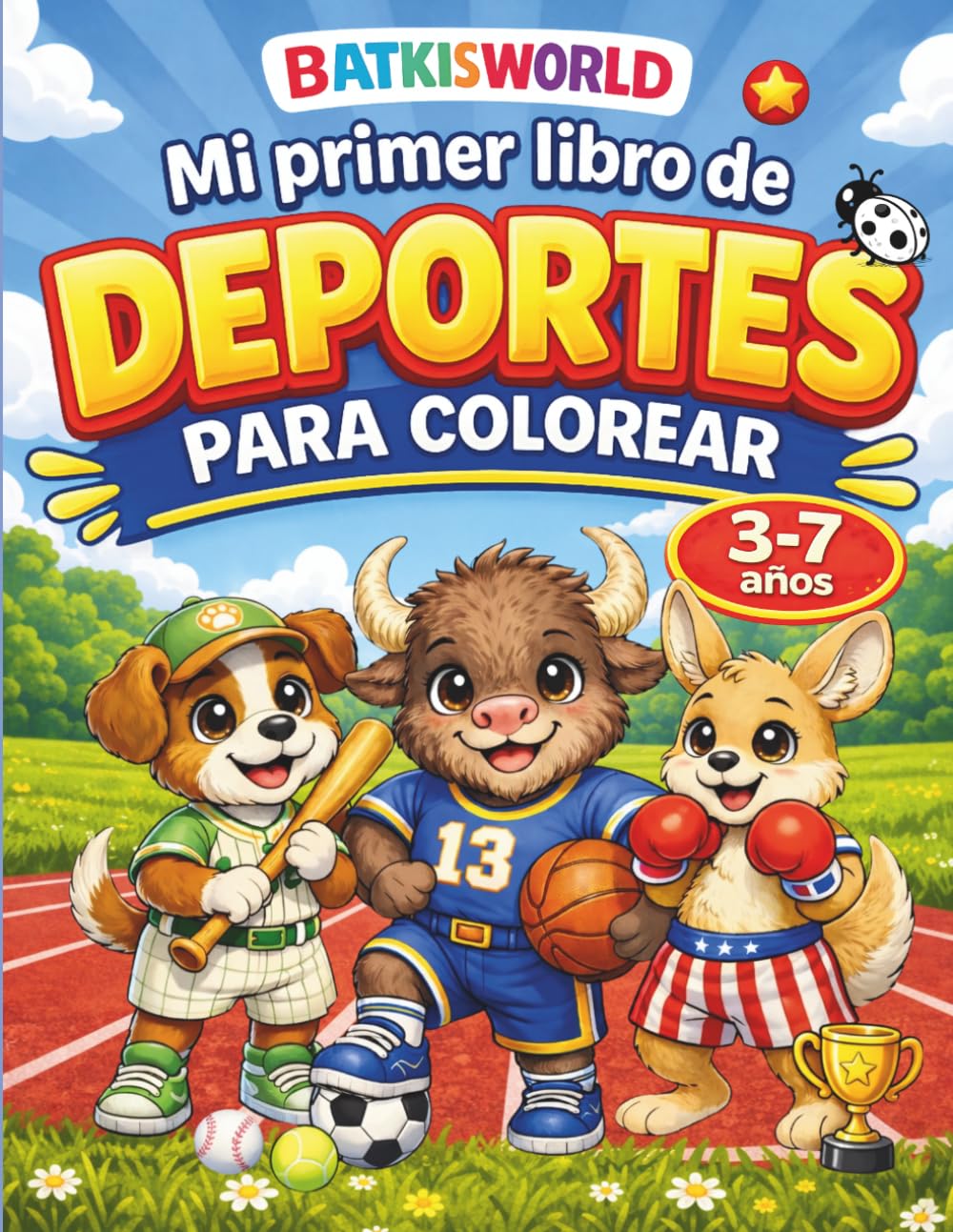 Batkisworld : Mi primer libro de deportes: Libro infantil para colorear con deportes y animales 3 7 años