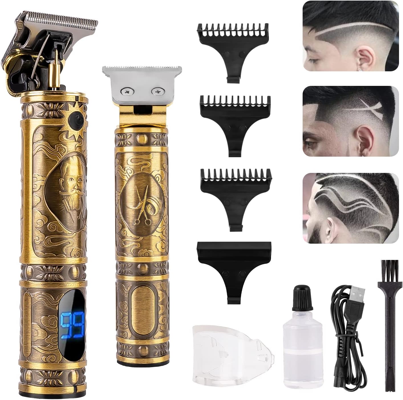 Hair Trimmer for Men, Professional Mens Hair Clippers Electric T Blade Liners Outline Edgers Shaver 0mm Bald Zero Gap Grooming Kit LED Low Noise Cordless Rechargeable,Father's Day Gift