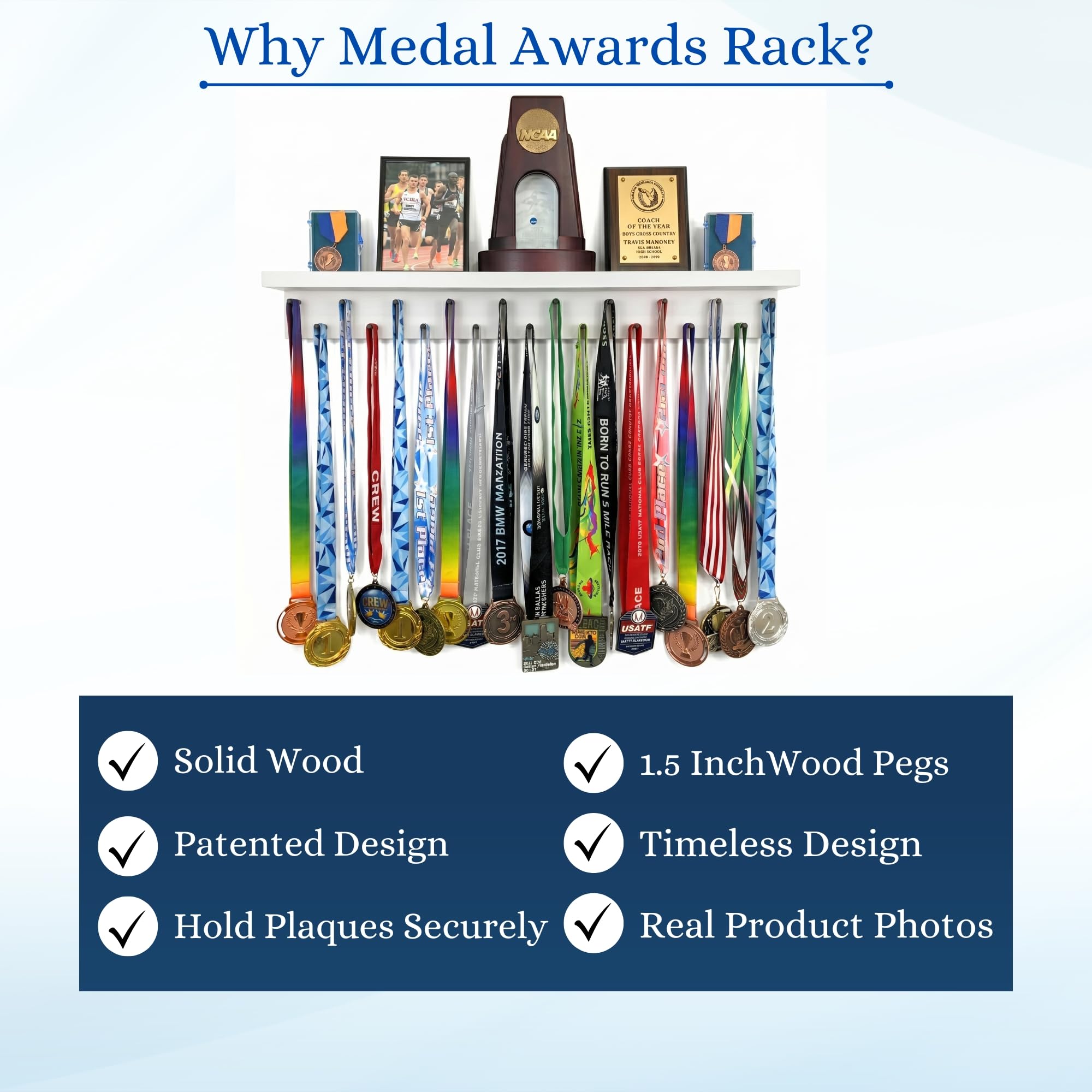 MedalAwardsRack Premier Medaillenhalter und Trophäenregal für Gymnastik, Fußball, Basketball, Fußball und mehr, 60 cm, Weiß