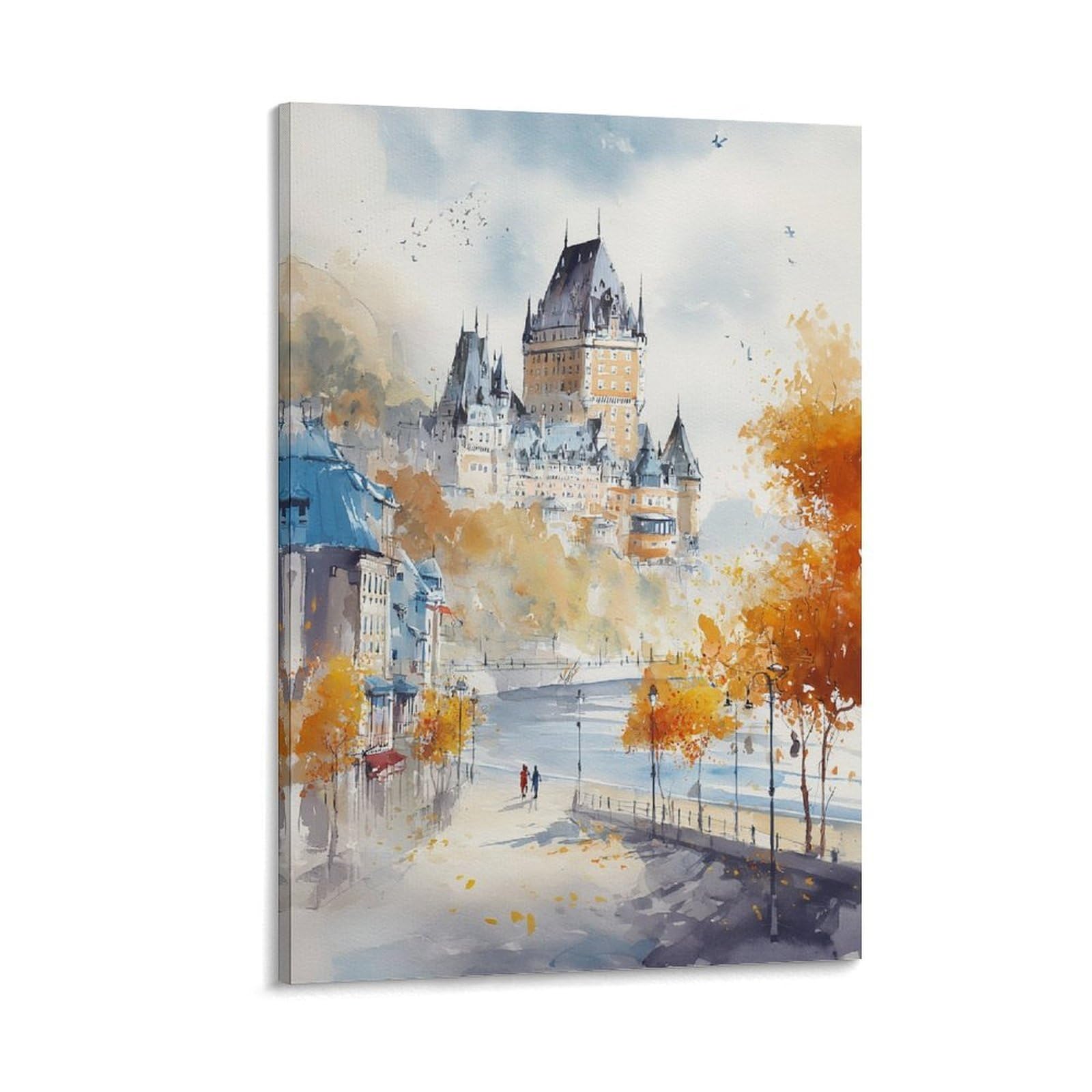 LCYNNH Quebec City Watercolor 20x30inch(50x75cm) Vintage Travel Poster Watercolor Canvas Art