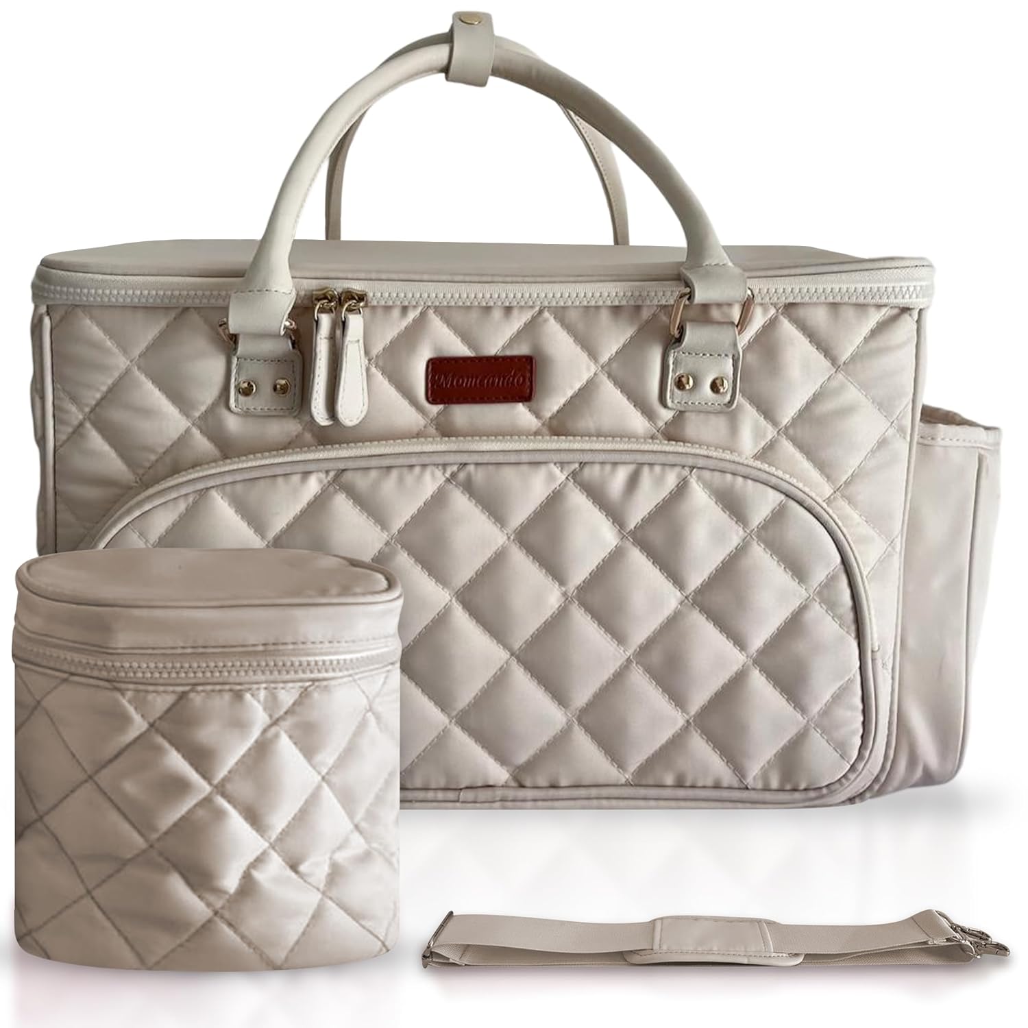 Diaper Bag Tote with Dividers, Zipper, Top Cover and Strap, Larger Size with insulated storage bag – Beige Diaper Bag Tote with Dividers, Zipper, Top Cover and Strap, Larger Size with insulated storage bag – Beige