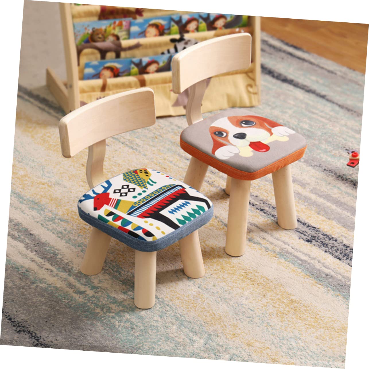 ERINGOGO Cotton and Girls Stool Toddler's Back Chair Cartoon Pattern