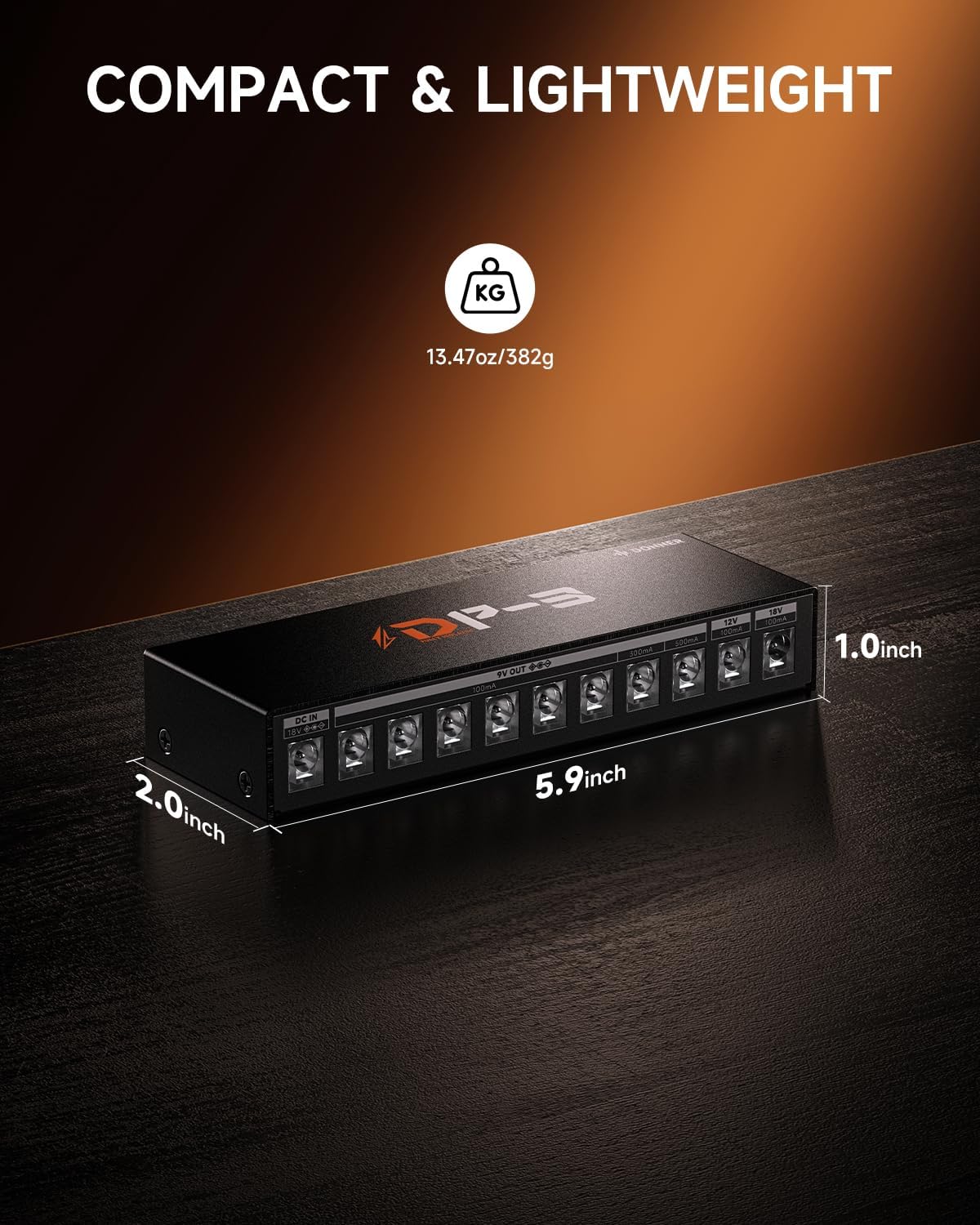 Donner DP-3 Guitar Pedal Board Power Supply, 10 Isolated DC Outputs for 9V/12V/18V Effect Pedals (100mA/300mA/500mA), Multi-Output Pedalboard Power Supply for Guitar Effects