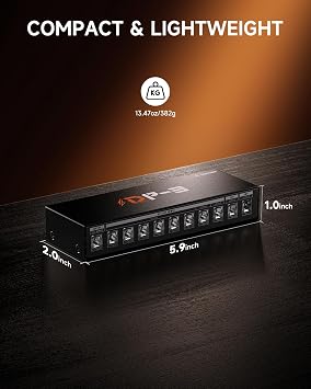 Donner DP-3 Guitar Pedal Board Power Supply, 10 Isolated DC Outputs for 9V/12V/18V Effect Pedals (100mA/300mA/500mA), Multi-Output Pedalboard Power Supply for Guitar Effects